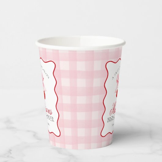 Cherry Sweet Pink Coquette Gingham Vrijgezellenfee Papieren Bekers (Links)