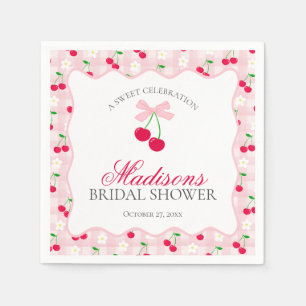 Cherry Sweet Pink Coquette Gingham Vrijgezellenfee Servet