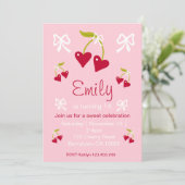 Cherry Sweet Pink Preppy Verjaardagsfeestuitnodigi Kaart (Staand voorkant)