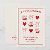 Cherry Sweet Red Bows Bachelorette uitnodiging (Voorkant / Achterkant)