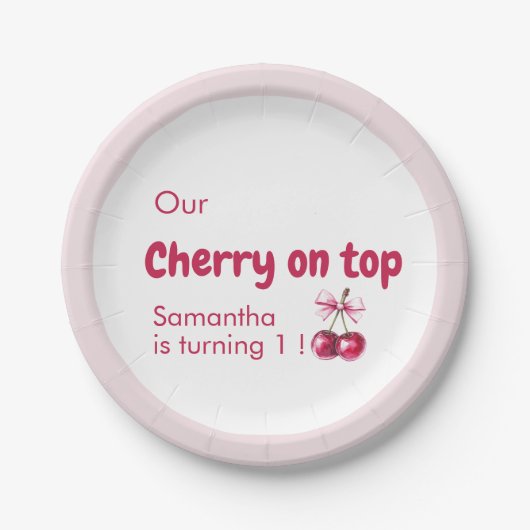 Cherry Sweet Red & Pink verjaardagsfeestje Papieren Bordje (Voorkant)
