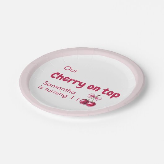Cherry Sweet Red & Pink verjaardagsfeestje Papieren Bordje (Gekanteld)