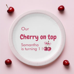Cherry Sweet Red & Pink verjaardagsfeestje Papieren Bordje