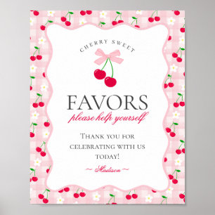 Cherry Sweet Roze Flirt Border Gingham Favor Bord Poster