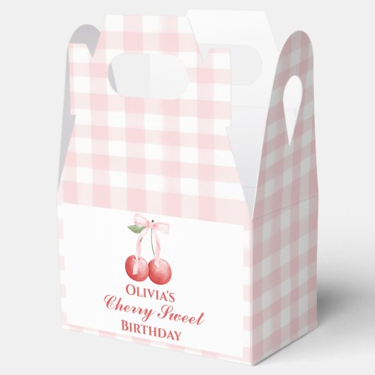 Cherry Sweet verjaardag Pink Bow Gingham Bedankdoosjes (Geopend)