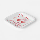 Cherry Sweet verjaardag Pink Bow Gingham Papieren Bordje (Gebogen)