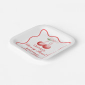 Cherry Sweet verjaardag Pink Bow Gingham Papieren Bordje (Gebogen)