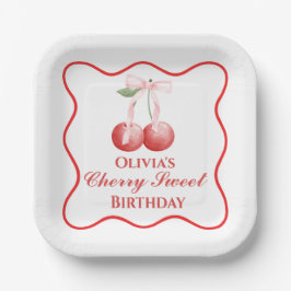 Cherry Sweet verjaardag Pink Bow Gingham Papieren Bordje