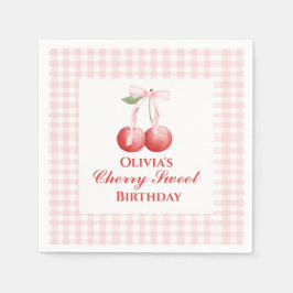 Cherry Sweet verjaardag Pink Bow Gingham Servet