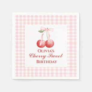 Cherry Sweet verjaardag Pink Bow Gingham Servet