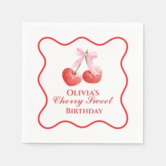 Cherry Sweet verjaardag Pink Bow Gingham Servet (Voorkant)