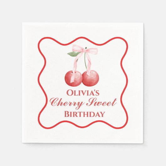 Cherry Sweet verjaardag Pink Bow Gingham Servet (Voorkant)