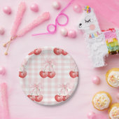 Cherry Sweet verjaardag Pink Gingham Papieren Bordje (Feest)