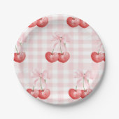 Cherry Sweet verjaardag Pink Gingham Papieren Bordje (Voorkant)