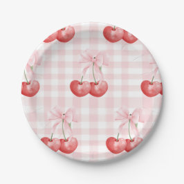 Cherry Sweet verjaardag Pink Gingham Papieren Bordje