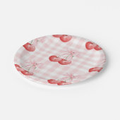 Cherry Sweet verjaardag Pink Gingham Papieren Bordje (Gekanteld)