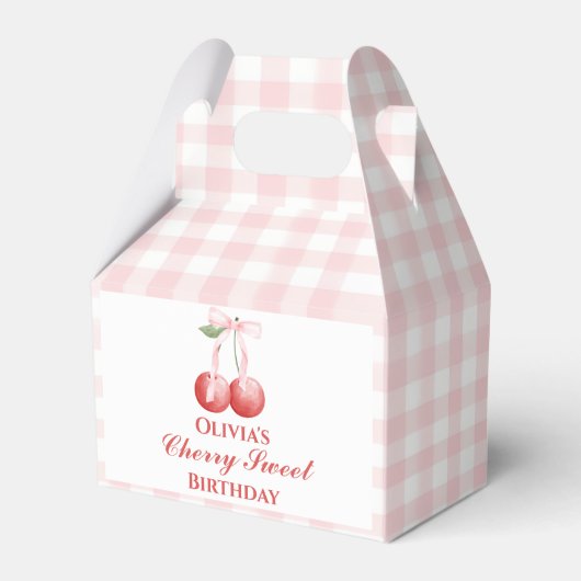 Cherry Sweet verjaardag Roze Strik Gingham Bedankdoosjes (Voorkant Zijde)