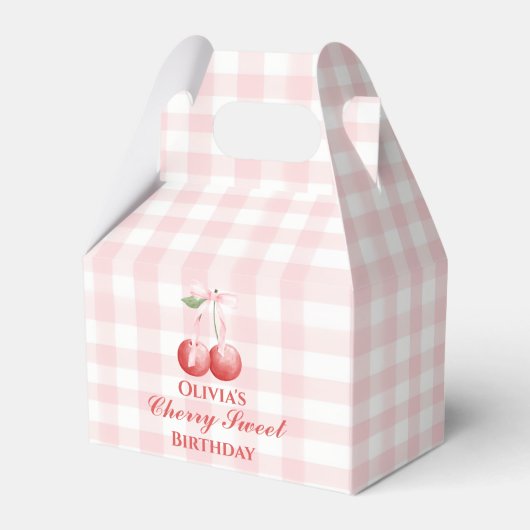 Cherry Sweet verjaardag Roze Strik Gingham Bedankdoosjes (Voorkant Zijde)
