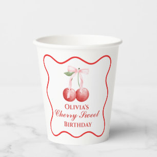 Cherry Sweet verjaardag Roze Strik Gingham Papieren Bekers