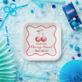 Cherry Sweet verjaardag Roze Strik Gingham Papieren Bordje (Feest)