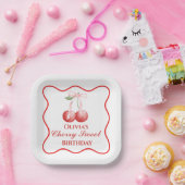 Cherry Sweet verjaardag Roze Strik Gingham Papieren Bordje (Feest)