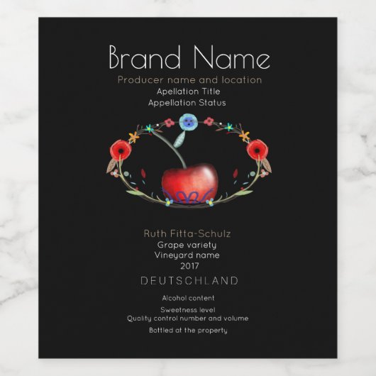 Cherry Sweet Young Wine Wijn Etiket (Enkel label)