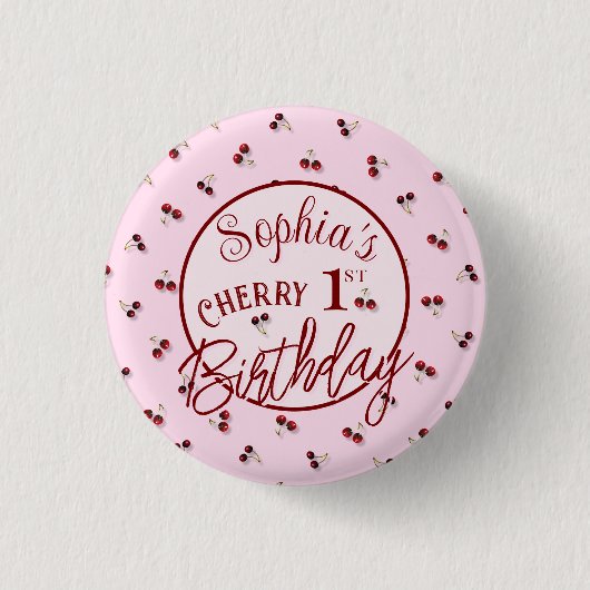 Cherry Theme Eerste Verjaardag Button (Voorkant)
