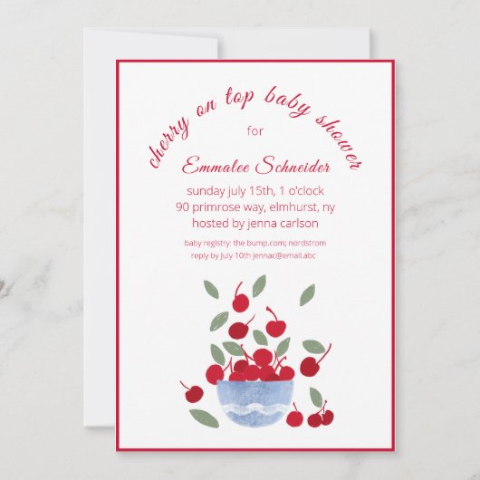 Cherry Theme Waterverf Baby shower Uitnodiging (Voorkant)