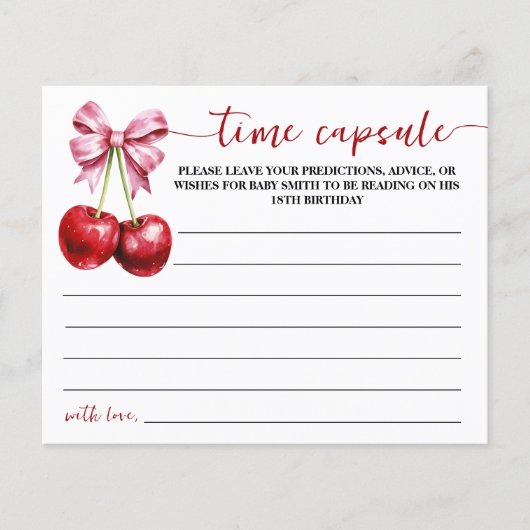 Cherry Time Capsule Baby shower Advies Kaart (Voorkant)