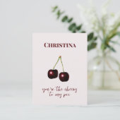 Cherry to My Pie  Roze Donkerrood Custom Name Briefkaart (Staand voorkant)