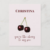 Cherry to My Pie  Roze Donkerrood Custom Name Briefkaart (Voorkant)