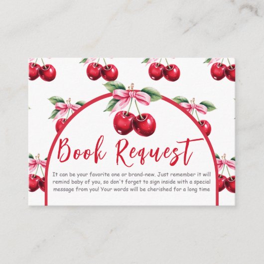Cherry Top Coquette Bow Baby shower Boek Verzoek Informatiekaartje (Voorkant)