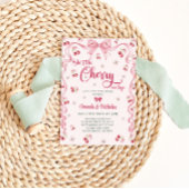 Cherry Top Pink Bow Girl Baby shower Kaart