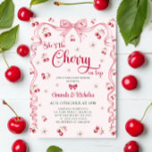 Cherry Top Pink Bow Girl Baby shower Kaart