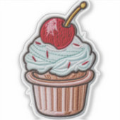 Cherry-Topped Cupcake Custom-Cut Vinyl Sticker (Voorkant)