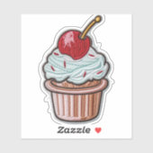 Cherry-Topped Cupcake Custom-Cut Vinyl Sticker (Vel)
