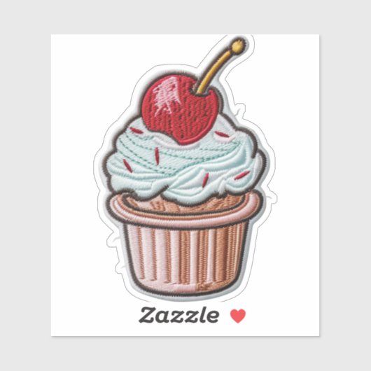 Cherry-Topped Cupcake Custom-Cut Vinyl Sticker (Vel)