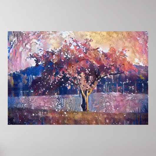 Cherry Tree Blossom Abstract Landscape Poster (Voorkant)