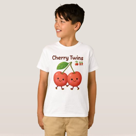 Cherry Twins Kawaii Schattige ontwerp T-shirt (Voorkant volledig)