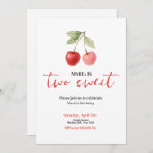 Cherry Two Sweet Waterverf Girl Verjaardagsfeestje Kaart