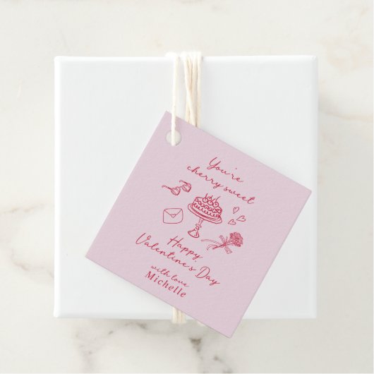 Cherry Valentijnsdag Pink Bow Bedankjes Labels (In situ)