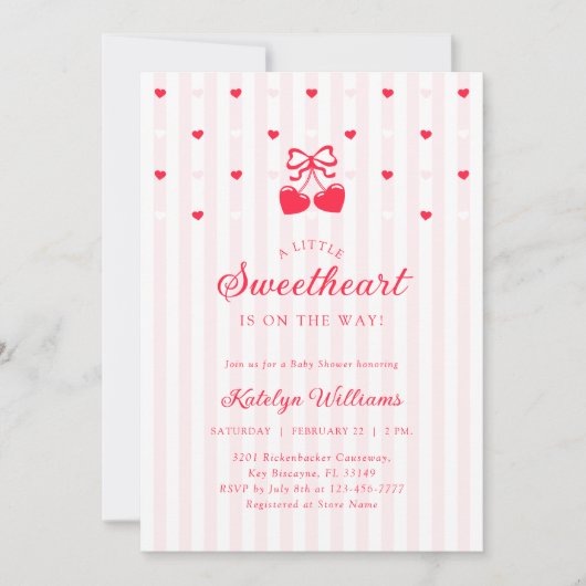 Cherry Valentine Bow Baby Shower Invitation Kaart (Voorkant)