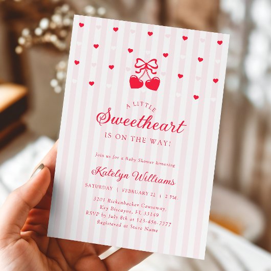 Cherry Valentine Bow Baby Shower Invitation Kaart