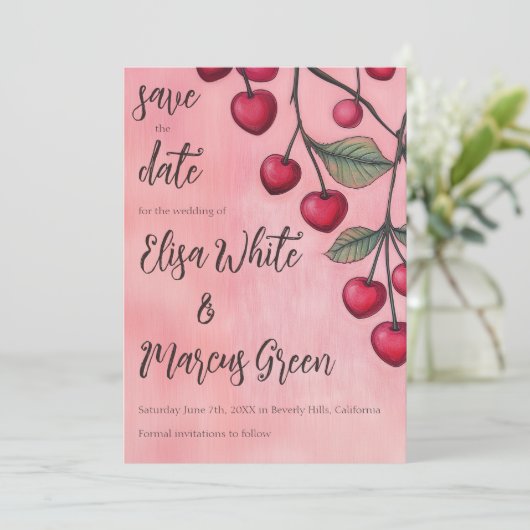 Cherry Vibes Custom Wedding Verloving Save The Date (Staand voorkant)