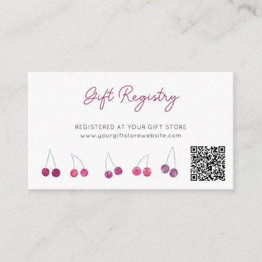 Cherry Watercolo Baby shower Gift Registry QR-code Informatiekaartje (Voorkant)