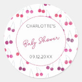 Cherry Waterverf Baby shower gepersonaliseerd Ronde Sticker (Voorkant)