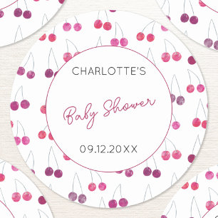 Cherry Waterverf Baby shower gepersonaliseerd Ronde Sticker