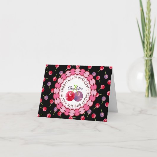 Cherry Waterverf Birthday Kaart (Voorkant)