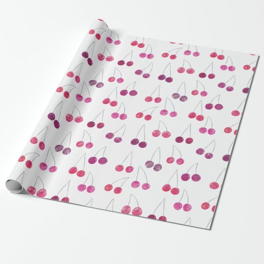 Cherry Waterverf Pattern Cadeaupapier (Uitgerold)