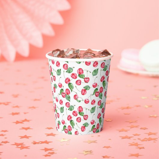Cherry Waterverf Pattern Papieren Bekers (Insitu)